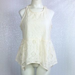 Xhilaration Tank Cream Lace Peplum Style sz M